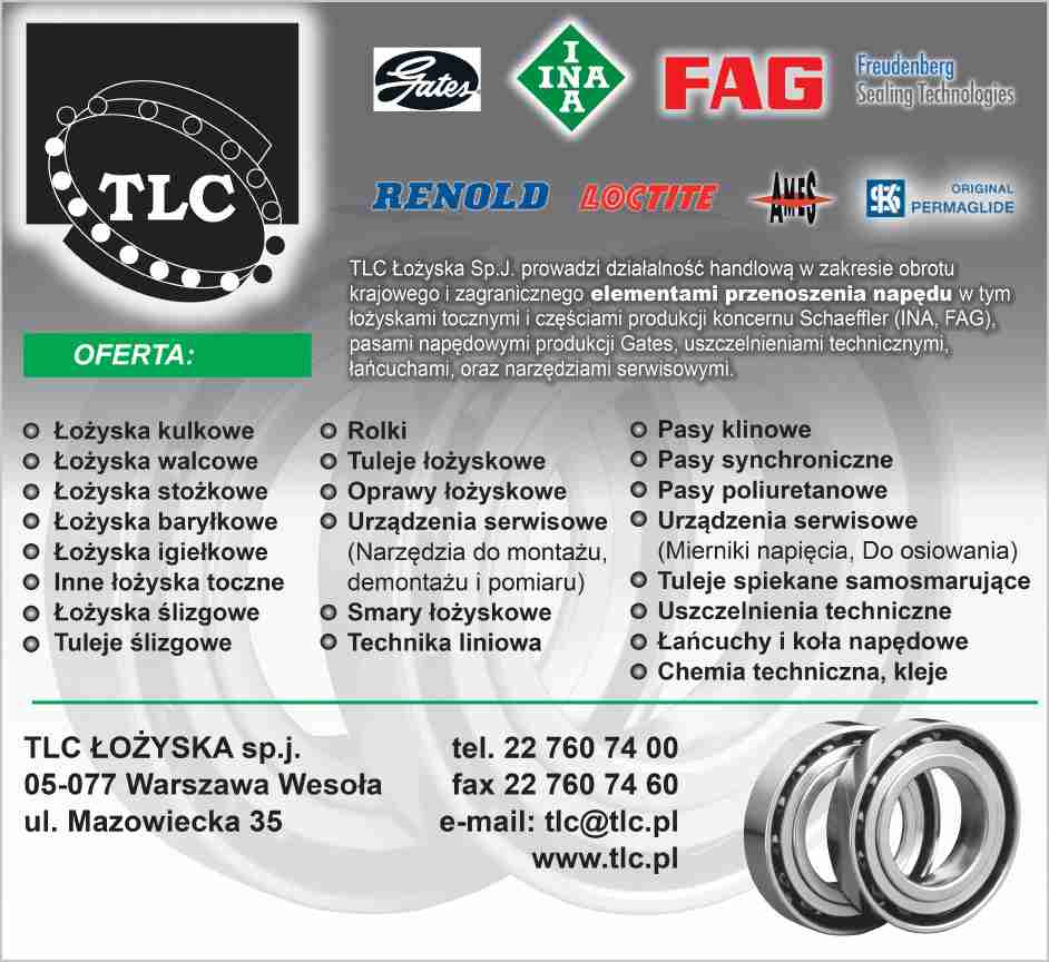 TLC ŁOŻYSKA Sp. Jawna - łożyska kulkowe, walcowe SULEJÓWEK łożyska kulkowe, walcowe SULEJÓWEK